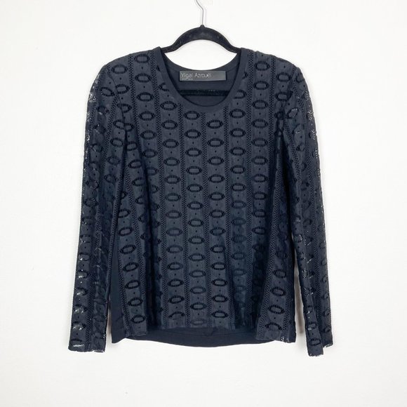 Yigal Azrouel Tops - Yigal Azrouel Woman's 8 Black Sheer Knitted Front Long‎ Sleeve Blouse Top